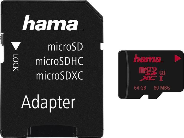 Actual product image Hama microSDXC 64GB UHS Speed C3 UHS-I 80MB/s + Adapter/Photo (64 GB, microSDXC, U3, UHS-I)