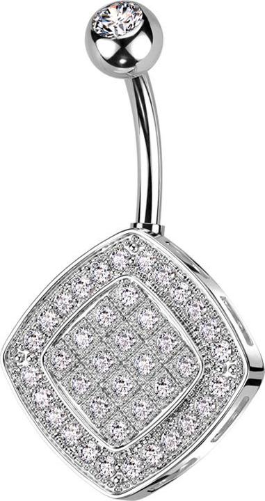 Produktbild Star Piercing Banane silber mit Kugel Kristall silber und Rhombus Kristalle silber (Messing, Chirurgenstahl 316L)