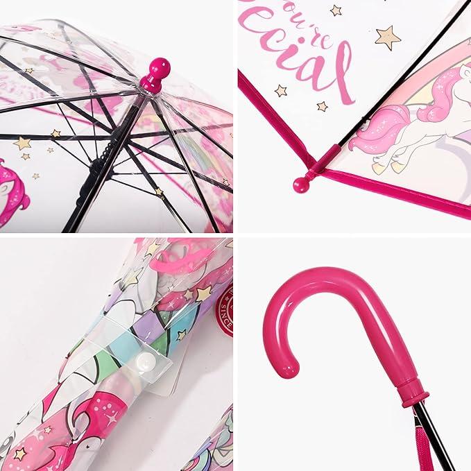 Produktbild Alopini Bunte Prinzessin Regenschirm mit Tasche Rand niedlichen transparenten Kunststoff gedruckt Einhorn