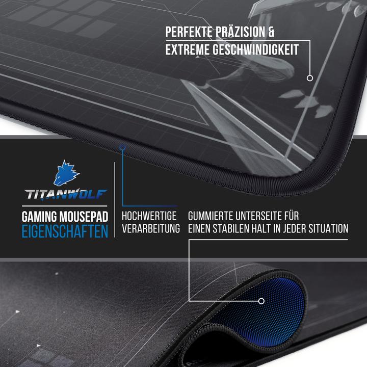 Produktbild Titanwolf Gaming Mauspad XXL, glattes Stoffgewebe, Speed Mausmatte 900 x 400mm grosse Fläche, HUD Motiv (Wide)