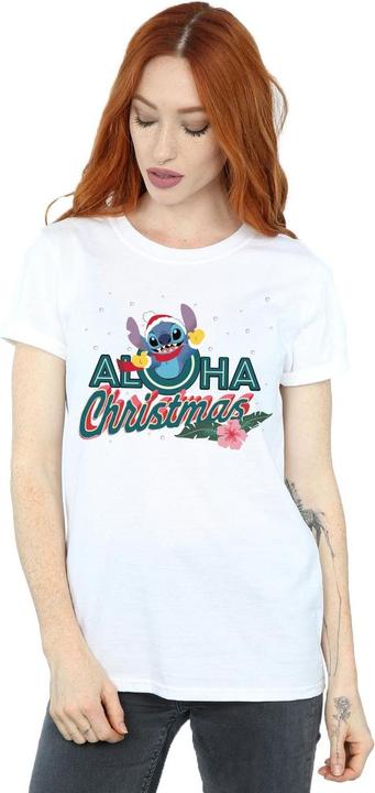 Actual product image Disney Womens/Ladies Lilo And Stitch Aloha Christmas Cotton Boyfriend T-Shirt (M)
