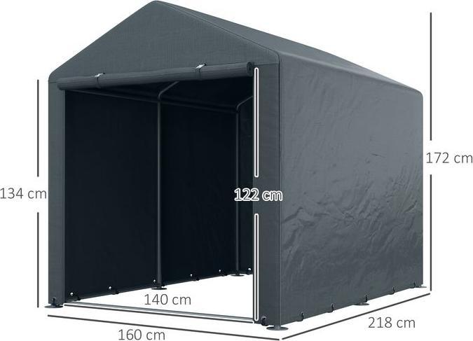 Image du produit Swisshandel24 Garagenzelt, 1,6x2,18x1,72m, grosse Tür, rostfreier Metallrahmen, 160x218x172 cm, Dunkelgrau (218 cm, 160 cm)