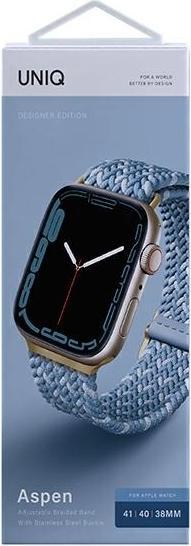 Actual product image Uniq pasek Aspen Apple Watch 40/38/41mm Series 1/2/3/4/5/6/7/8/SE/SE2 Braided DE modry/cerulean blue