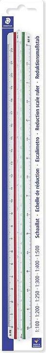 Image du produit Staedtler Règle triangulaire Mars 561 98-4BK, blanche en plastique, gorges colorées, graduation en relief (33 mm)