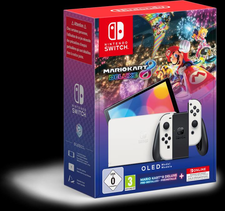 Produktbild Nintendo Switch OLED-Modell (weiss) – Mario Kart 8 Deluxe + Switch Online – Mitgliedschaft (12 Monat