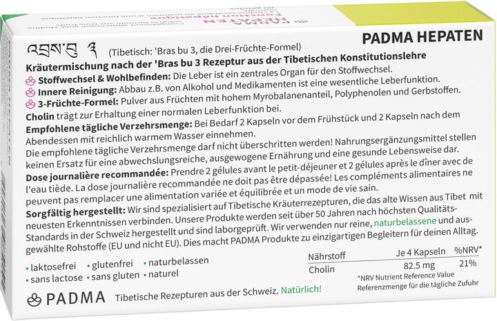 Nährwerte und Zutaten Padma Hepaten (60 Stück, Kapseln, 60 g)