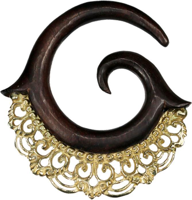Produktbild Star Piercing Ohrgewicht Spirale mit Kamm aus Narra Holz (Organisch, Messing)
