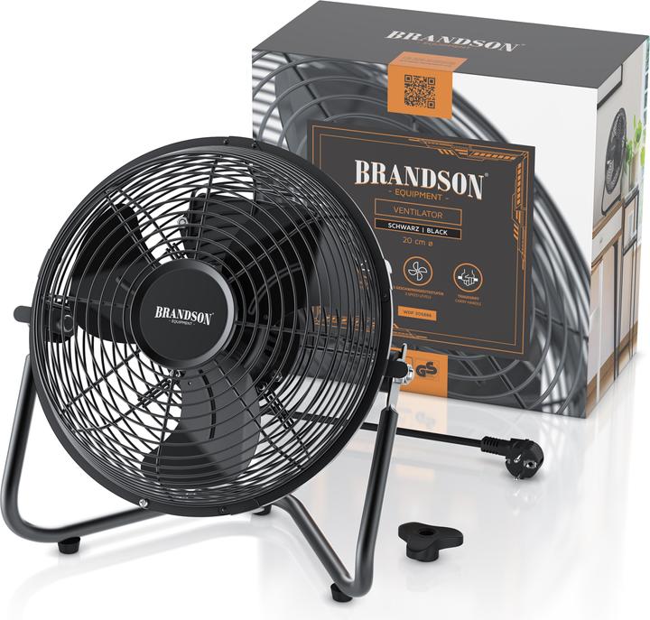 Immagine prodotto Brandson Macchina del vento 23,5 cm Ø, ventilatore da pavimento, metallo, testa del ventilatore inclinabile (55 dB)
