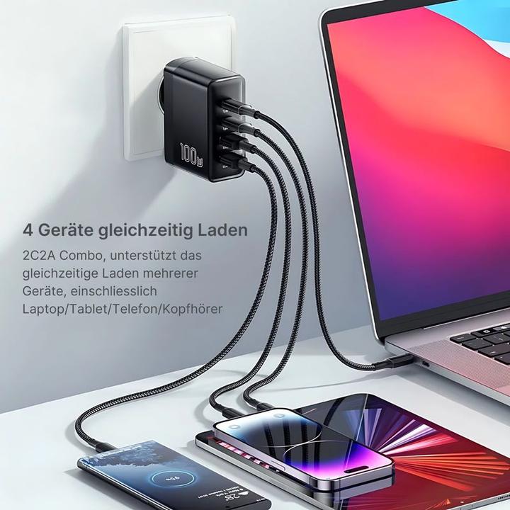 Immagine prodotto Hermex Caricabatterie 100W veloce USB-A USB-C alimentatore a 4 porte (100 W)