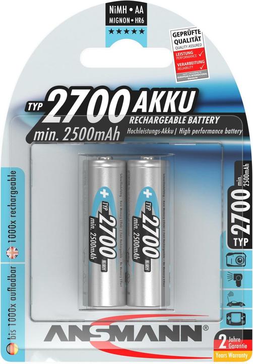 Actual product image Ansmann 1x2 Battery 2700 Mignon AA 2500 mAh (1 pcs., AA, 2700 mAh)