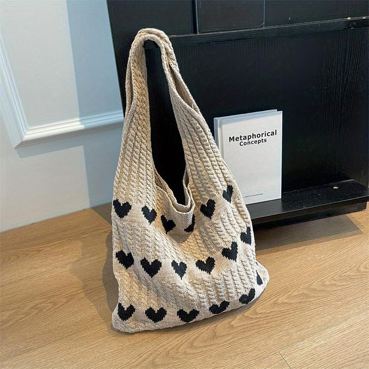 Produktbild Only-Bags.Store Minimalistische Hobo-Tasche mit Liebesmuster, gestrickte Einkaufstasche, leichte Urlaubstasche