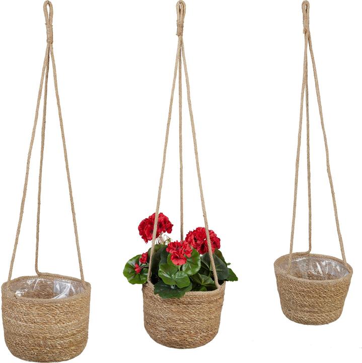Produktbild Relaxdays 3x Seegras-Blumenampel (23.50 cm)
