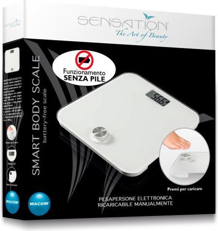 Immagine prodotto Macom Smart Body Scale Bilancia pesapersone elettronica con funzionamento senza batterie Quadrato Bi (180 kg)