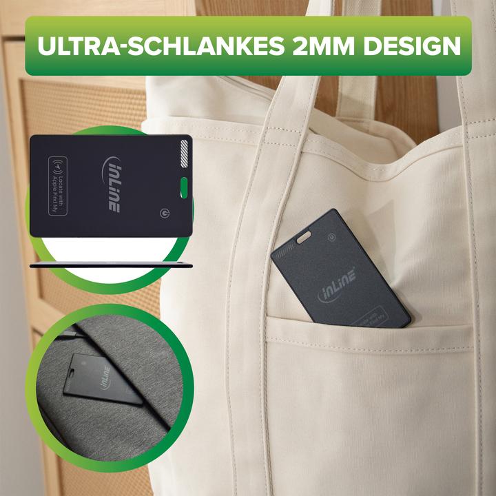 Produktbild InLine ® Wallet Finder, smarte Karte für die Geldbörse, Qi-Aufladung, 100mAh, IPX5 (iOS, iPadOS)