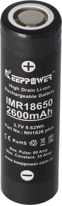 Actual product image Keeppower Battery IMR18650 Plus (US18650VTC5A) (Flat Top) incl. battery protection box (1 pcs., 18650, 2600 mAh)