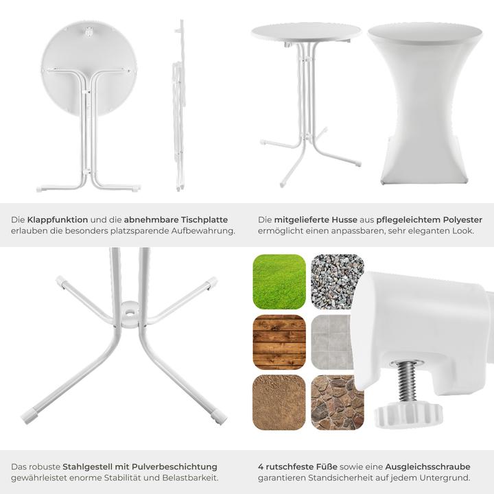 Image du produit tectake Table haute Eren pliable avec housse 90x110 cm (80 x 80 x 110 cm)