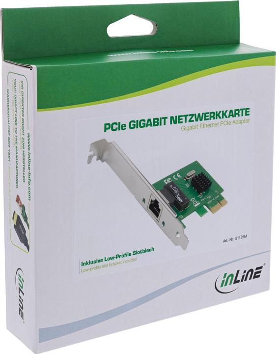 Image du produit InLine Carte réseau Gigabit, 1x RJ45 1Gb/s, PCIe x1, avec slot low profile (PCIe)