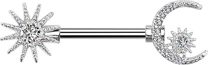 Image du produit Star Piercing Barbell silber Mond und Sonne (Laiton, Acier chirurgical 316L)