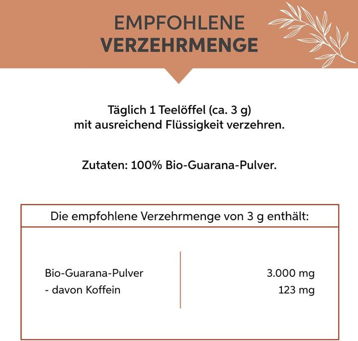 Nutritional values and ingredients Eltabia Organic guarana powder from Brazil | Natural caffeine in premium raw food quality as a coffee (Powder, 200 g)