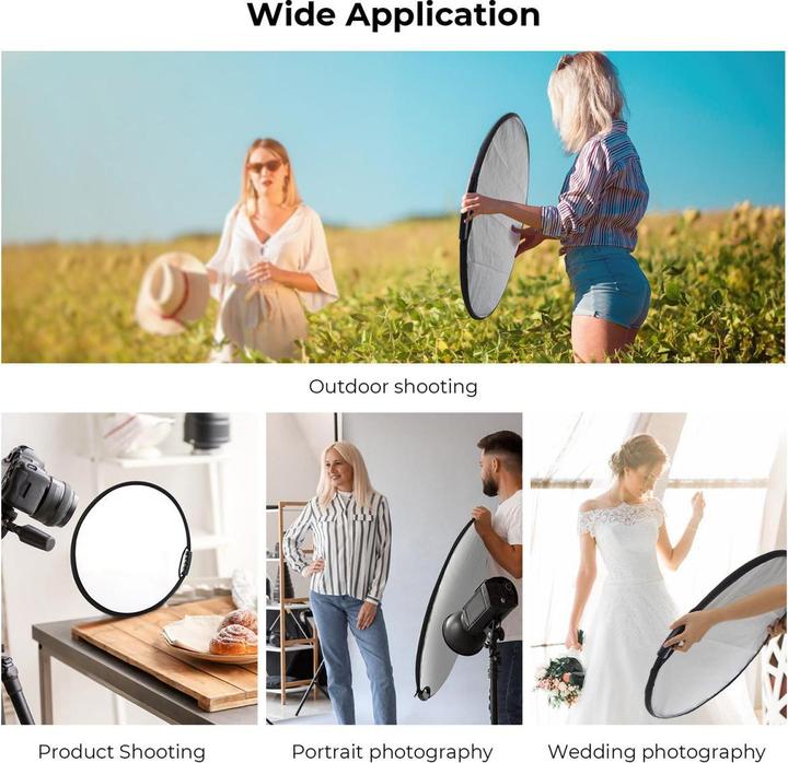 Produktbild K&F Concept 5 in 1 Circular Photography Reflector 80cm with Handle Grip Gold Sliver Black White Translucent Pan