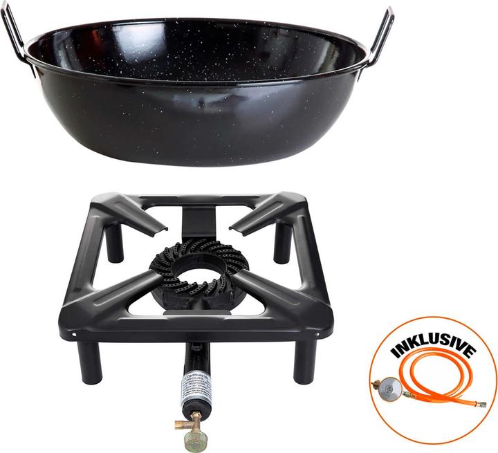 Productafbeelding All'Grill Kruk-kookset (klein) met geëmailleerde kom Ø 30 cm incl. gasslang & regelaar