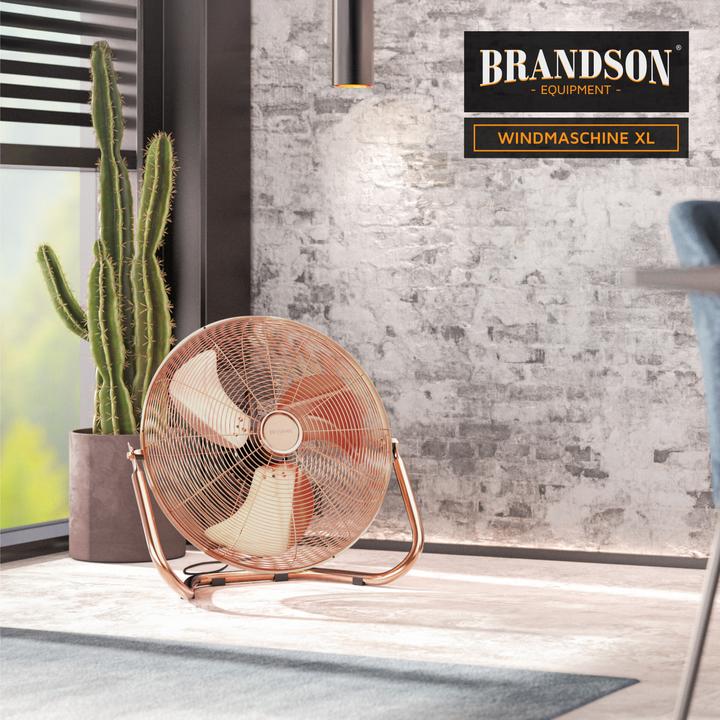 Produktbild Brandson Windmaschine 53,5 cm Ø, Retro Bodenventilator 200W neigbar, Tragegriff, hoher Luftdurchsatz, Kupfer (67 dB)