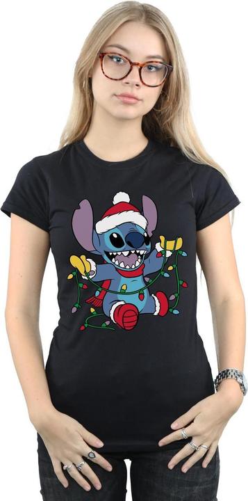 Actual product image Disney Womens/Ladies Lilo And Stitch Christmas Lights Cotton T-Shirt (M)