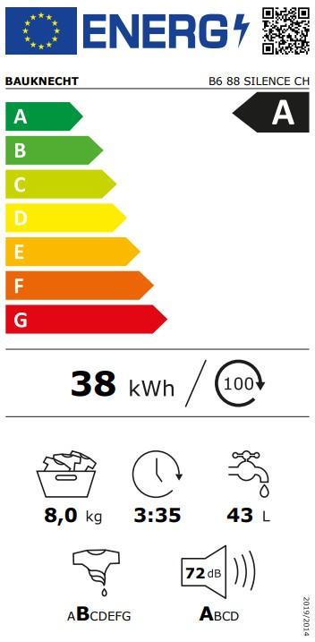Energie-Label Bauknecht B6 88 SILENCE CH (8 kg, Links, CH-Stecker)
