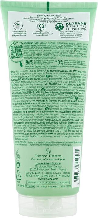 Image du produit Klorane Gel douche au jus de bambou (200 ml)