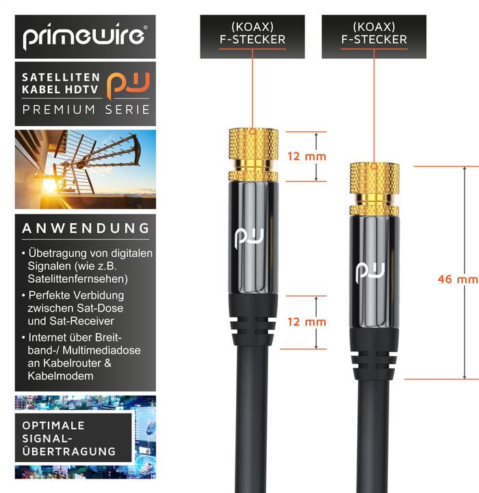 Actual product image Primewire SAT Kabel HDTV - Premium SAT coaxial cable - TV HDTV Radio DVB-T DVB-C DVB-S DVB-S2, 4-fold (135 dB, Satellite cable)