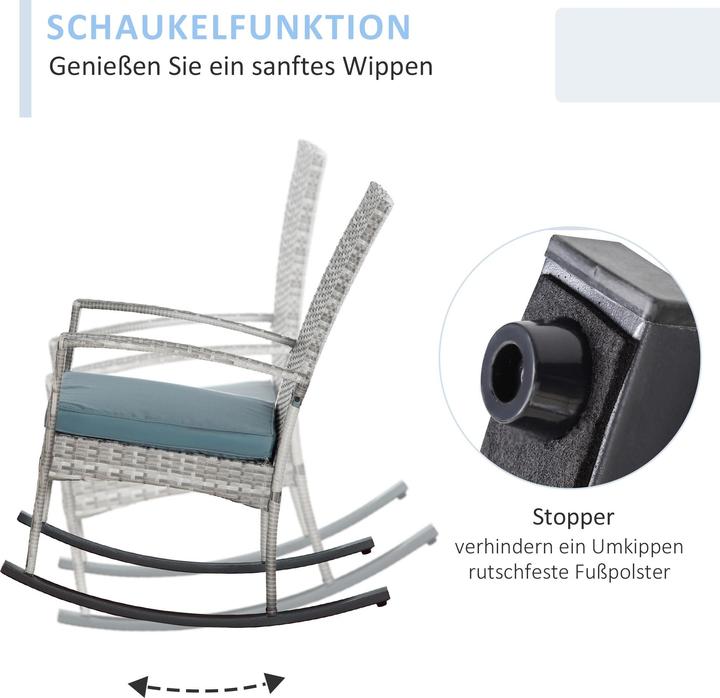 Produktbild Outsunny Polyrattan Schaukelstuhl mit Kissen