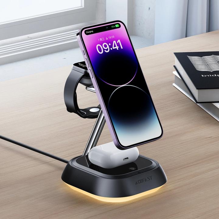 Produktbild Acefast 3in1 E16 15W induktive Ladestation für Telefon / Kopfhörer / Uhr - Schwarz (15 W)