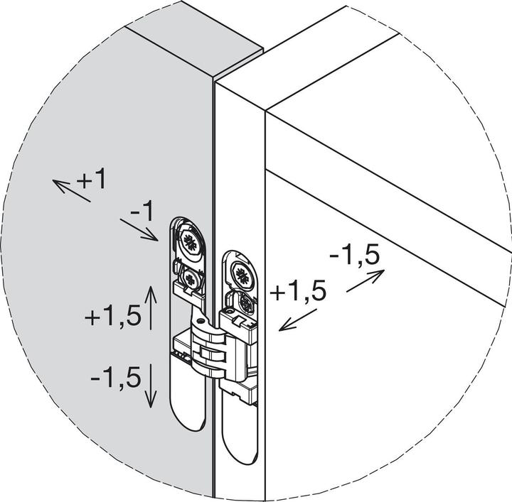 Actual product image Krona Koblenz Kubikina K6100 HD inlet hinge, 72x14 mm, ÖW 180°, Zamak chrome matt
