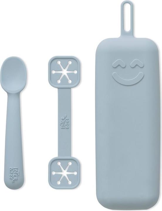 Immagine prodotto Interbaby Set Portaposate + Porta Cucchiaio E Bavaglino In Silicone Blu Grigio