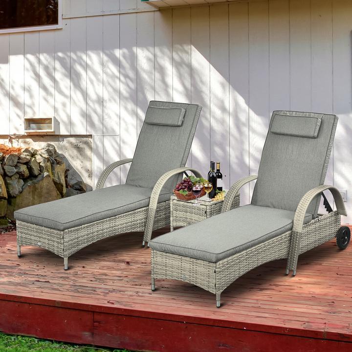 Produktbild Outsunny Rattan Sonnenliegen mit Tisch