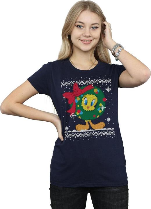 Actual product image Looney Tunes Womens/Ladies Tweety Pie Christmas Fair Isle Cotton T-Shirt (XXL)