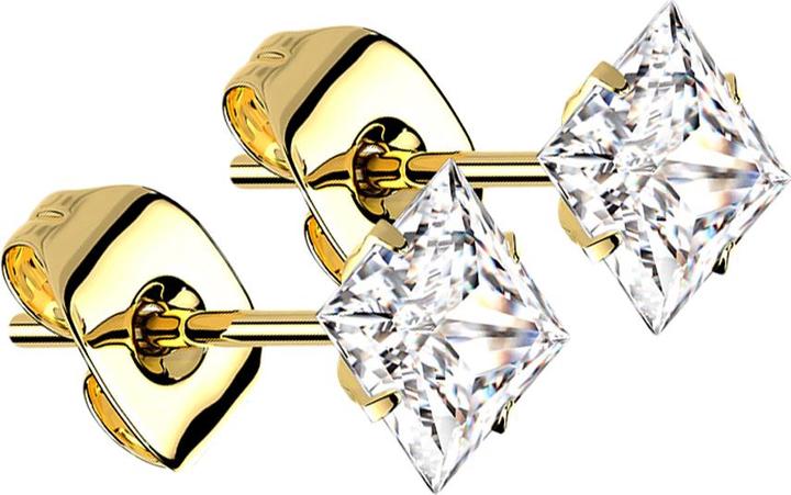Produktbild Star Piercing Ohrstecker vergoldet quadratischem Kristall silber (ohne Messing, Titan G23)