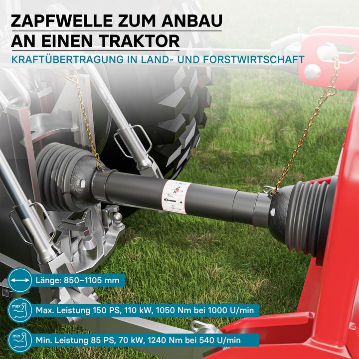 Actual product image Wiltec PTO Shaft T8 Drive Shaft 850-1105mm 1240Nm 540rpm, 110kW (150hp), 2x1 3/8" 6teeth Tractor Attac (Tractor accessories)