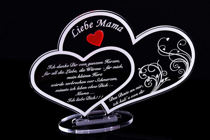 Image du produit Laserox Acryl Doppelherz Schild "Liebe Mama" mit Gravur