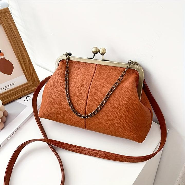 Only-Bags.Store Mode Kette Dekor Schulter Crossbody Tasche Vintage Solid Farbe Clip Handtasche