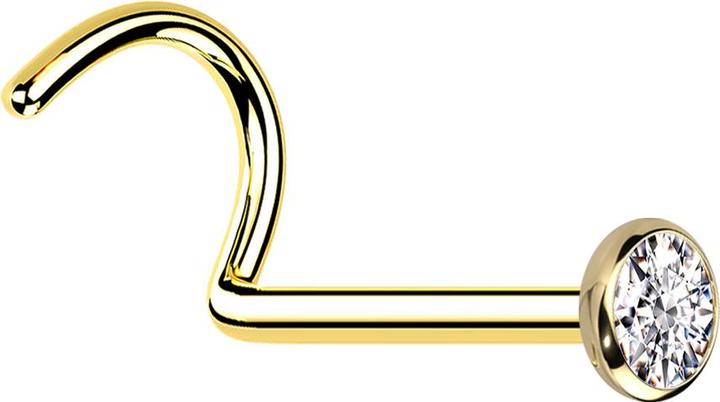 Star Piercing Nasenstecker gebogen vergoldet mit flacher Halbkugel Kristall silber (Titan G23)