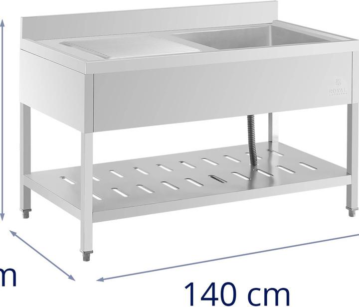 Image du produit Royal Catering Évier professionnel - 1 bac - - Acier inoxydable - 140 x 70 cm (Évier encastré avec égouttoir, 25 cm, 70 cm)