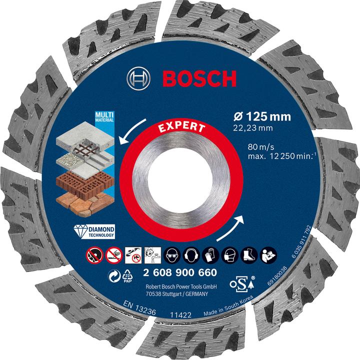Bosch Professional Zubehör EXPERT MultiMaterial Diamanttrennscheiben, 125 x 22,23 x 2,2 x 12 mm