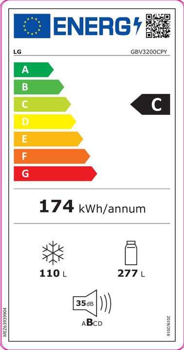 Etichetta energetica LG GBV3200CPY (387 l)