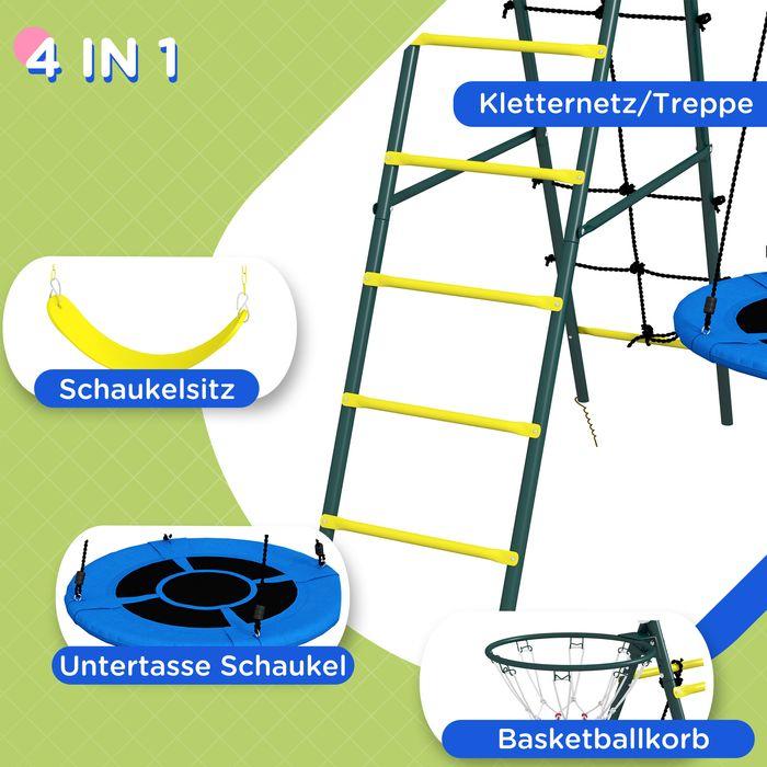 Immagine prodotto Swisshandel24 Altalena per bambini 4in1 con 2 altalene, canestro da basket, scaletta per arrampicarsi, acciaio