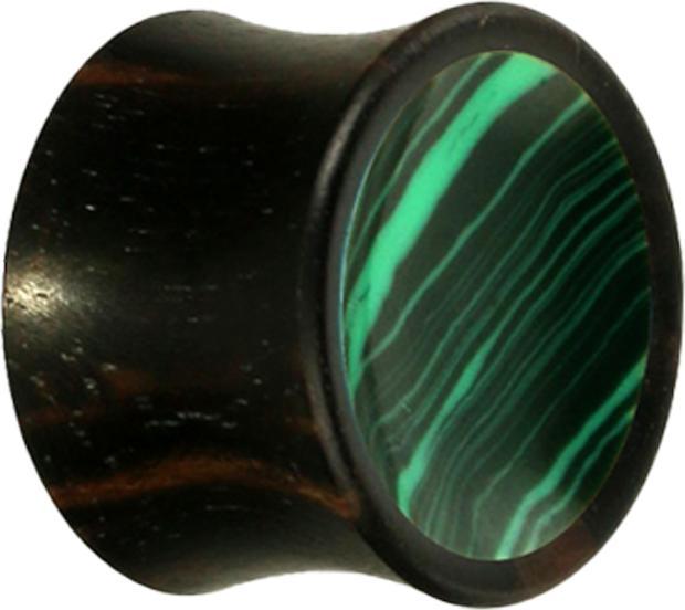 Produktbild Star Piercing Flared Plug Malachit Stein aus Areng Holz (ohne Messing, Organisch, Mineralisch)
