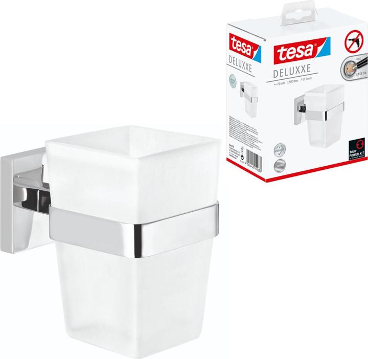 Actual product image tesa DELUXXE toothbrush tumbler incl. adhesive solution without drilling (9 x 13.5 x 18 cm)
