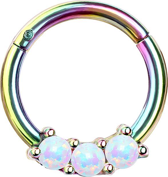 Star Piercing Micro Segmentring klappbar farbig drei Opal Kugeln weiss (Chirurgenstahl 316L, ohne Messing)
