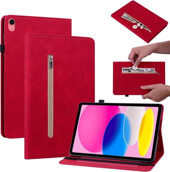 Image du produit Cover-Discount iPad 2022 (10.Gen) - Housse de protection avec zip poche rouge (iPad 2022 (10e génération))