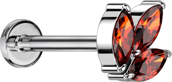 Produktbild Star Piercing Micro Threadless Labret silber drei Oval Kristalle rot (ohne Messing, Titan G23)